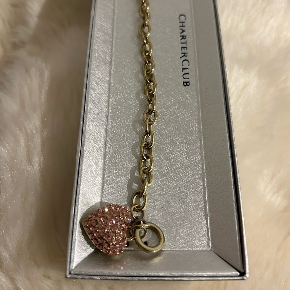 Pink Pave Puff Heart charm link bracelet NEW! - Picture 4 of 13